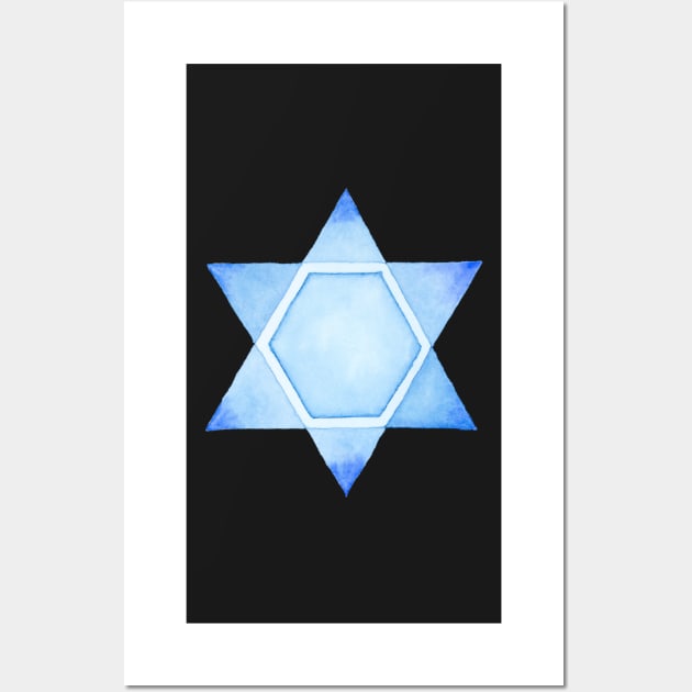 STAR OF DAVID in Blue Watercolor Wall Art by VegShop